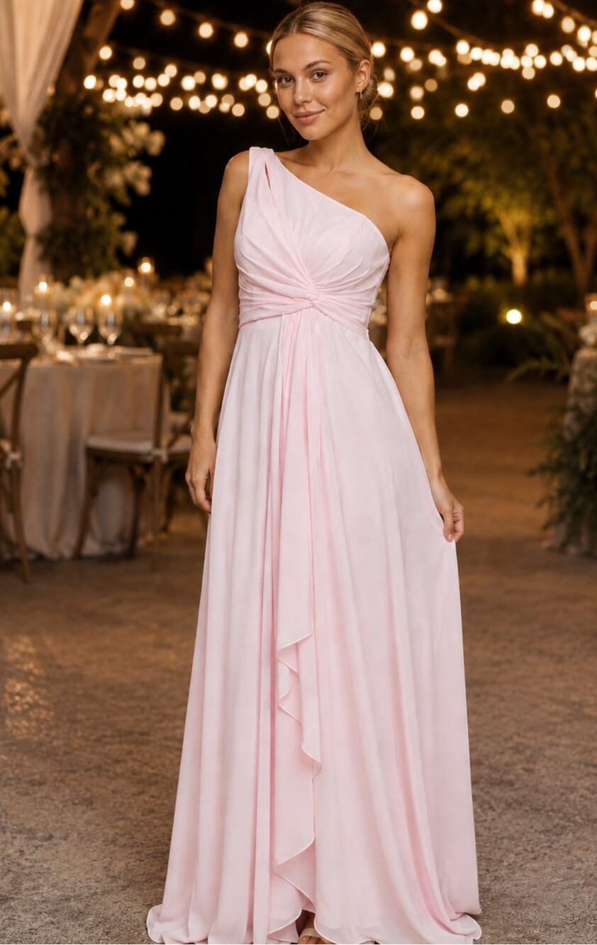 Blush Pink One Shoulder Formal Gown Size 2 NWT Pockets Lace Up Back